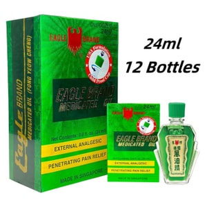 【12 Bottles x 24ml 】 Natural Medicated Oil, 0.8oz/24ml-Menthol-Mint Essential Oil-Feng You Jing -External Analgesic Oil