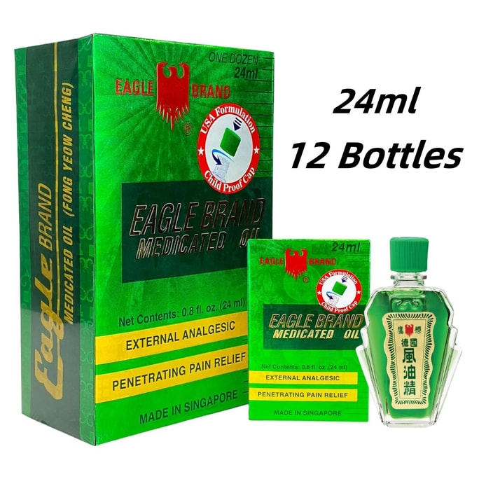 イーグルブランド ドイツ製薬用オイル 24ml x 12 本 - 筋肉痛、首や肩のこり、捻挫や肉離れをすばやく和らげ、ペパーミントの清涼感が鎮静し、血液循環を促進します。外用すると痛みが軽減され、精神的に明晰になります。
