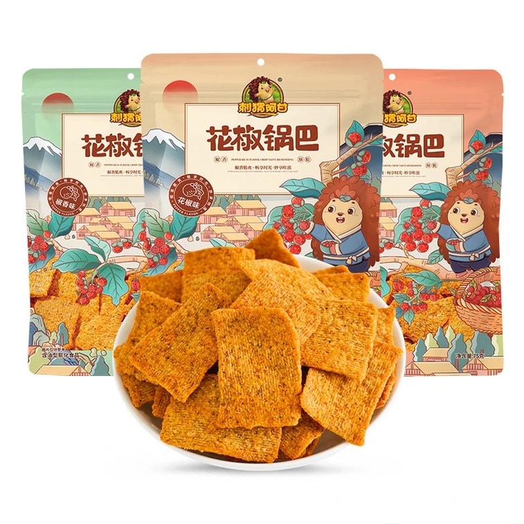 Hedgehog Agan Sichuan Pepper Crispy Rice 75g Popular Potato Chips Snack, Spicy Flavour for Snacking and Afternoon Tea 4