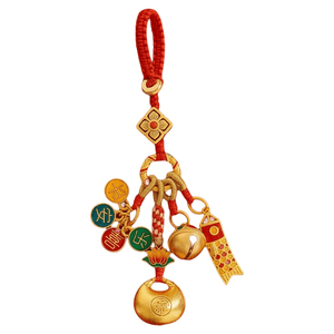  Victory & Wealth Keychain – Traditional Chinese Gold Car Charm & Bag Pendant for Blessing