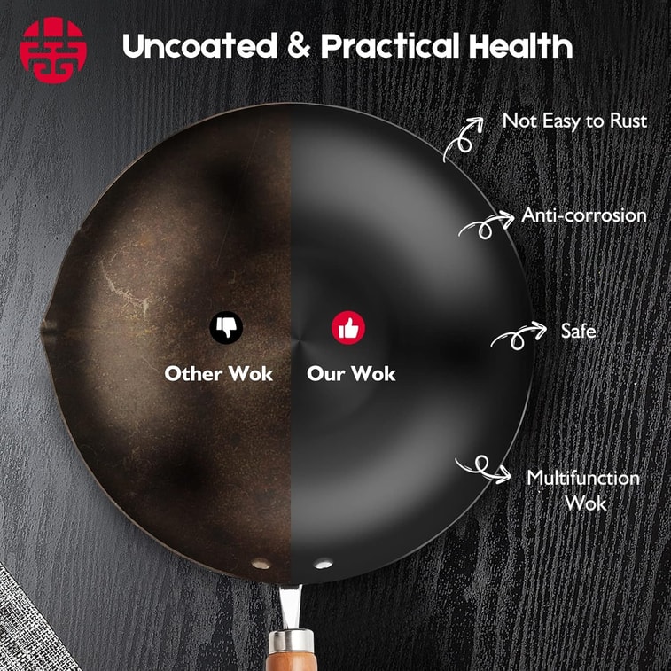 🔥历史低价🔥王源吉 ⭐入门款⭐【爆炒铁锅+锅铲】 中餐炒菜铁锅 + 炒菜铁铲 榉木长柄 无涂层炒锅 2-4人餐 不挑炉灶 30cm 3