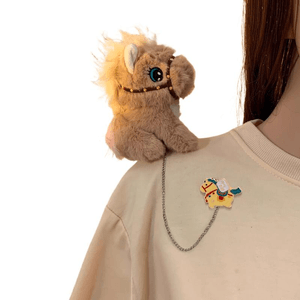 Year Of The Horse Chinese-Style Plush Accessory Pin, Plush Khaki Pony, Get Rich Soon, 8cm*1 Piece