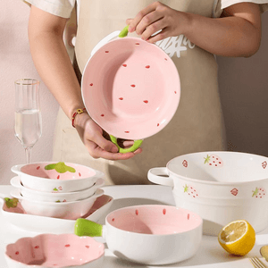 川岛屋 草莓多系列 釉下彩陶瓷手柄碗 6" 两个组【超值2个】