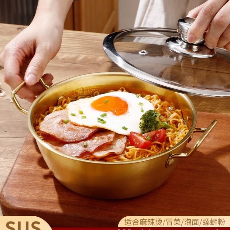 【中国直送】ジャワ島 ステンレス316食品グレードインスタントラーメンボウル ダブルイヤー蓋付きスープボウル大容量ルオスーフン専用大鉢鍋 17CMゴールド 3