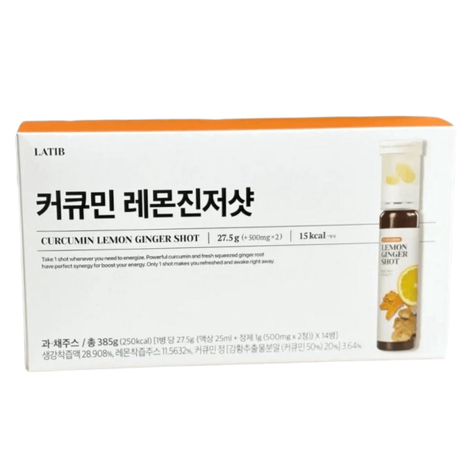 【韓国直郵】 韓国 LATIB 人気ウコンレモン生姜ドリンク クルクミン レモンジンジャー エナジードリンク 25ml×14本/箱