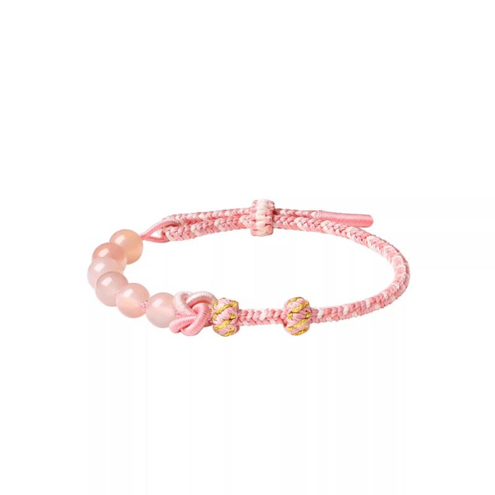 [중국 직배송] 차우 타이 푸크 핑크 투명하고 달콤한 캔디 컬러의 옥수 엮은 팔찌, 22cm, 여자친구를 위한 완벽한 선물