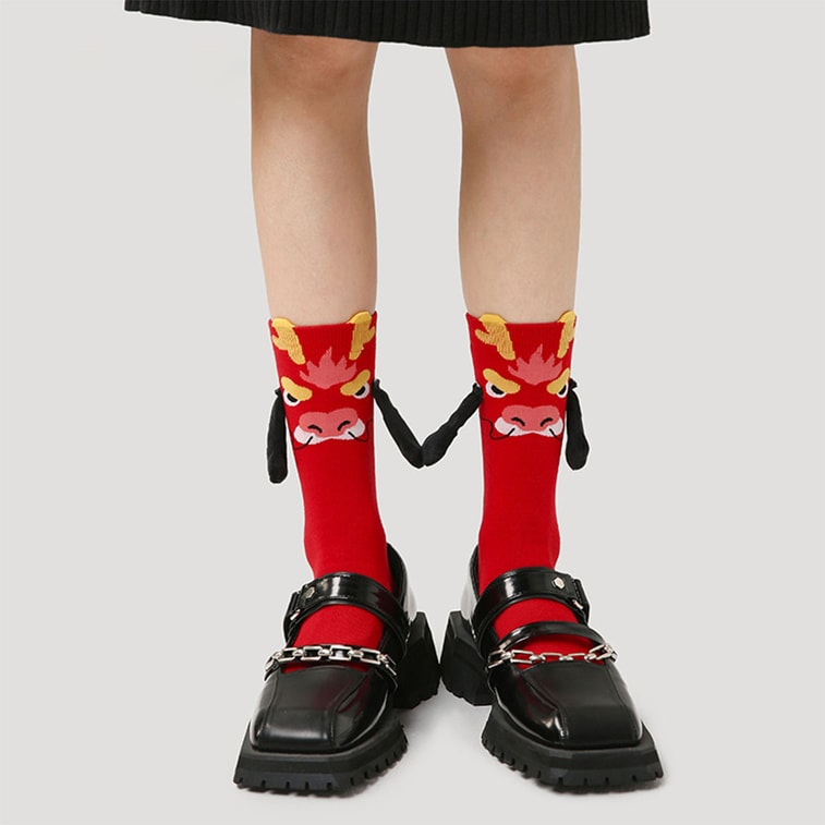 [中国から直送] HSPM 新年 レッドソックス ギフトボックス - ドラゴン年 ミドルカーフソックス、新しい冬のトレンドの赤いレディースソックス、縁起の良い新年 F ソックス (5足セット) 4
