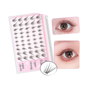 【中國直郵】 HSPM 免膠無梗假睫毛 免卸太陽花雙尖麥穗 漫畫感自黏輕柔分段式假睫毛 6排裝 無梗 淺尾狐F