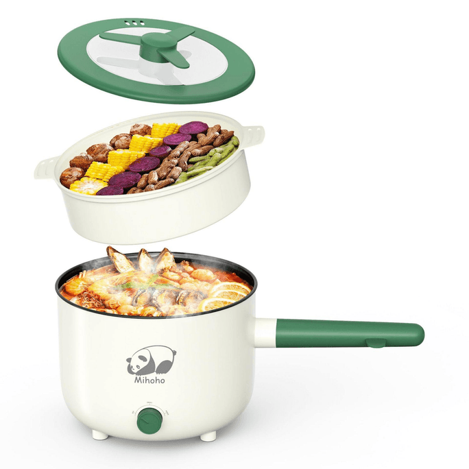 Electric Hot Pot with Steamer, Portable Nonstick Frying Pan with Dual Power