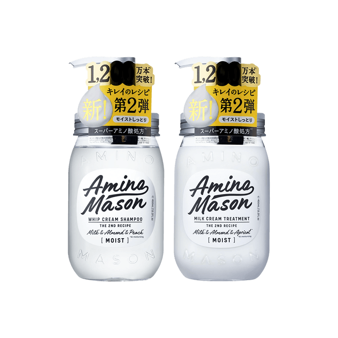 日本AMINO MASON 氨基酸植物保湿洗发水+护发素 升级版 450ml+450ml【水润柔滑洗护套装】