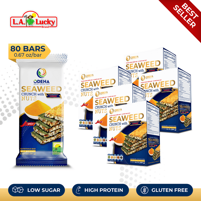 ベトナム L.A. ラッキー ODEHA ナッツ入り海藻クリスプ - スパイシーチーズ味 - 5パック（16ストリップ×5）