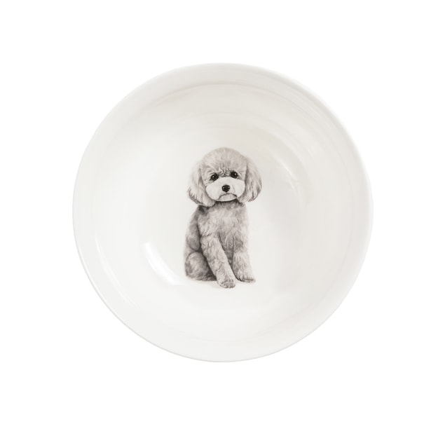 商品详情 - Petorama陶瓷宠物肖像印花圆形碗-灰色贵宾犬 - image  0