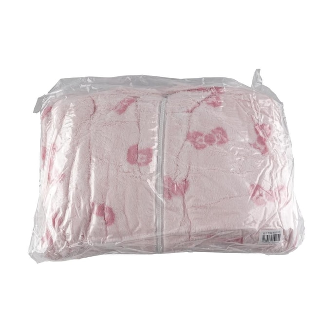 睡衣 法兰绒套装 白色粉蝴蝶结印花 L码