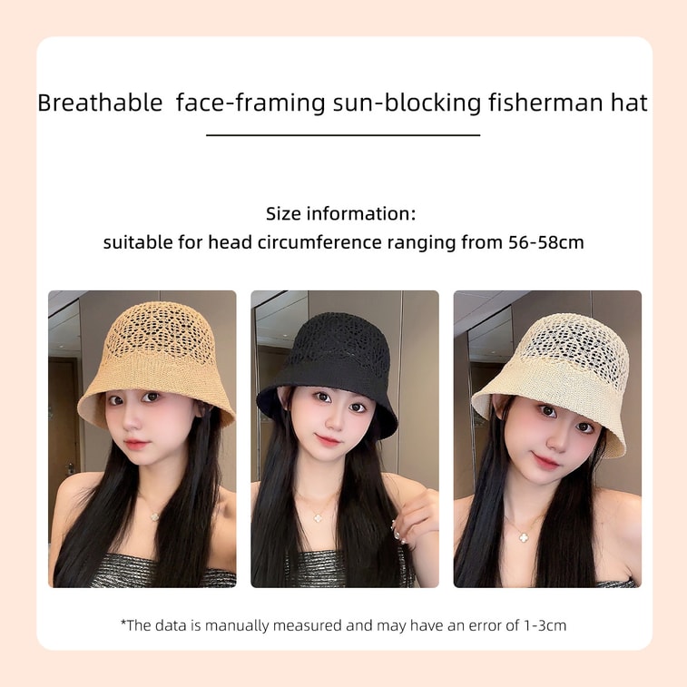 【中国直邮】 HSPM 度假沙滩休闲遮阳防晒帽 草编透气水桶草帽 女士夏季旅游防晒水桶帽 米色 F 1顶 3