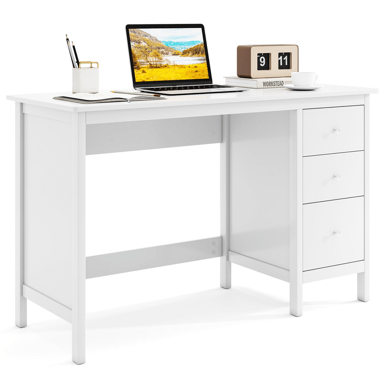 48 Inch 3-Drawer Home Office Study Computer Desk With Spacious Desktop-White 3