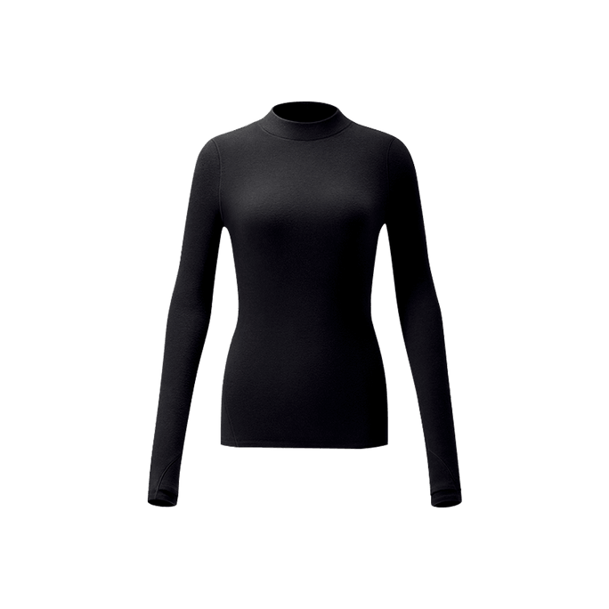 Women's Fleece Mock Neck Long-Sleeve Heattech Thermal Underwear Extra Warm Black 155/80A S