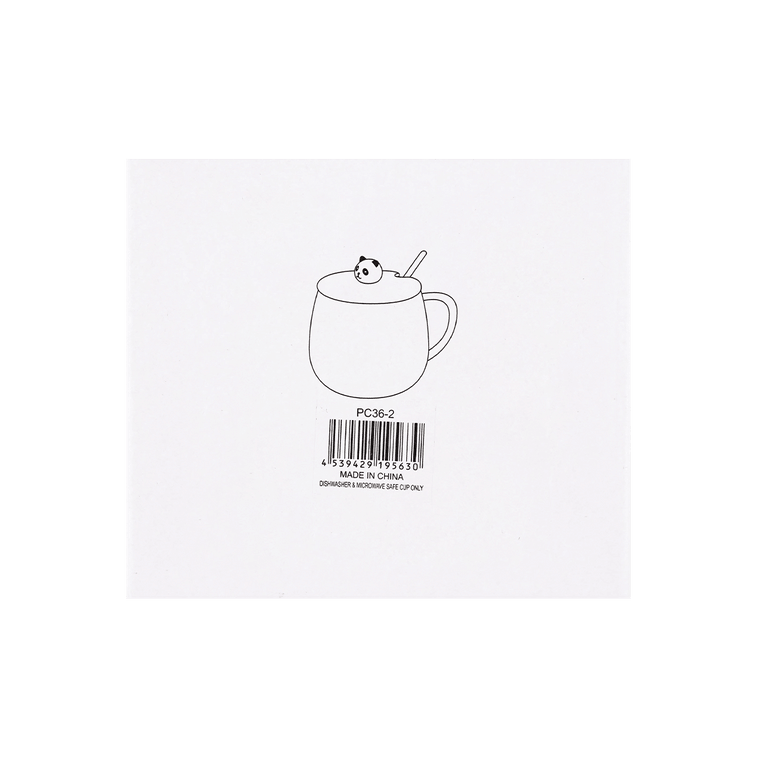 Ceramic Mug W/Lid & Spoon Panda, 3.5 inchD x 4.5 inchH 4