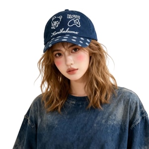 Korean Cute Cartoon Bear Embroidered Baseball Cap All Season Soft Brim Cap Navy F 1 Piece