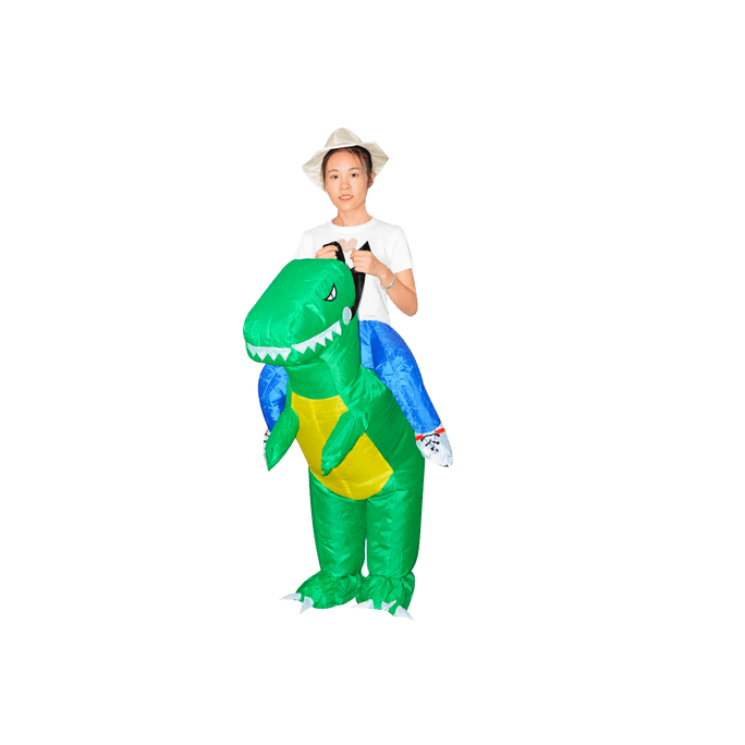 萬聖節派對服裝 霸王龍恐龍充氣衣 派對搞怪騎車充氣恐龍服 綠恐龍 中童 125-150cm
