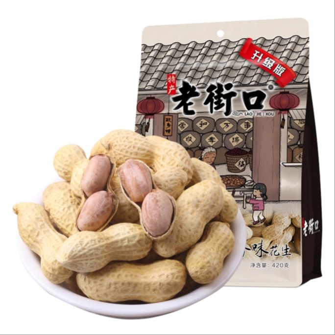 【中国直邮】 老街口 蒜香花生坚果炒货休闲零食420g下酒菜小吃带壳花生宵夜