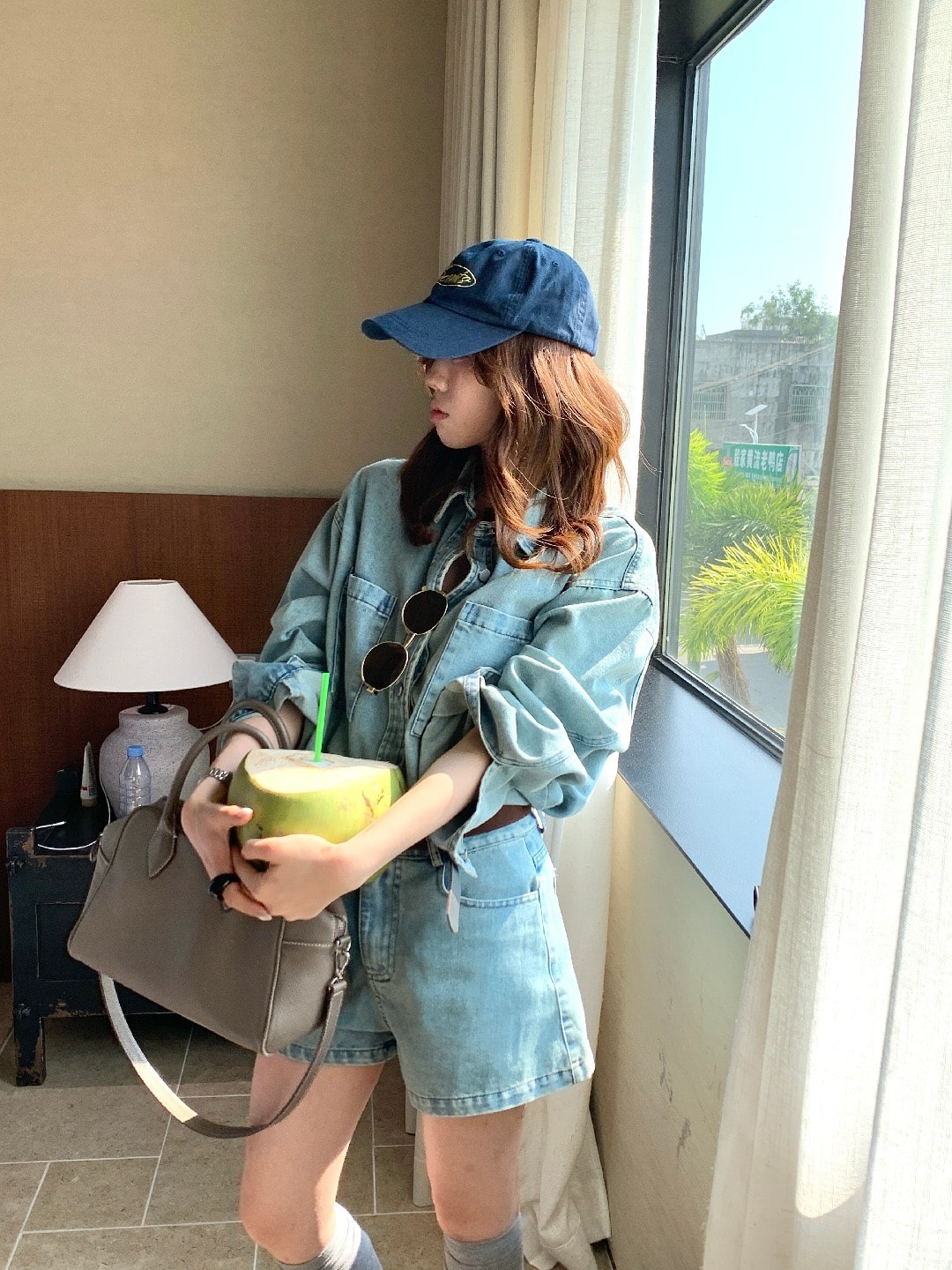 【加拿大直邮】 加拿大 SCENARIO 复古水洗牛仔 衬衫+短裤 2件套装 S-M码 蓝色 蓝色 M