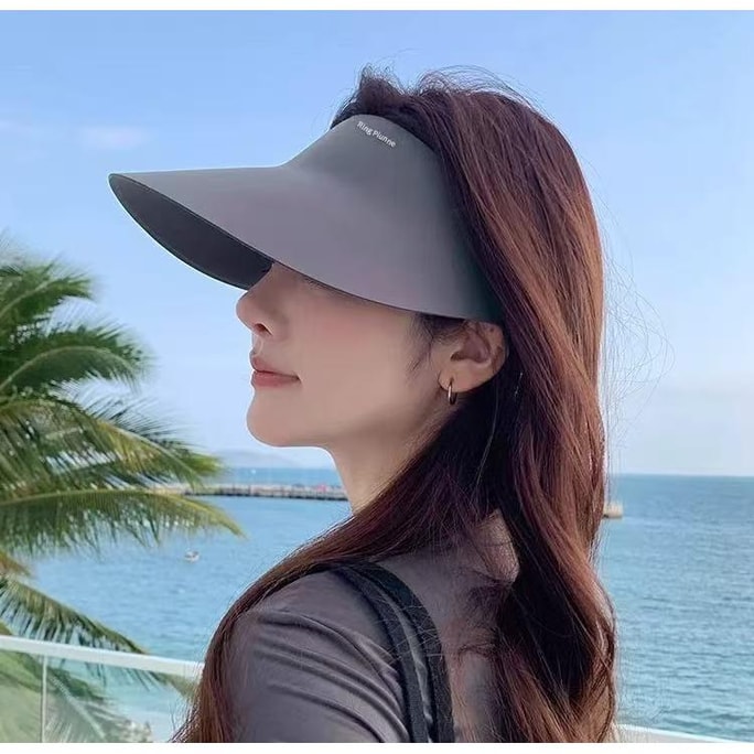 Traceless Sun Hat Summer Large Brim Hollow Top Hat Gray