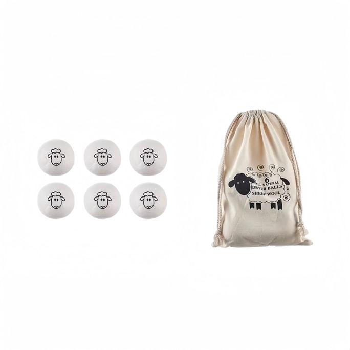 Cocoolette 6-Pack Wool Dryer Balls-Natural Fabric Softener Reusable Reduces Clothing Wrinkles Saves Drying Time White