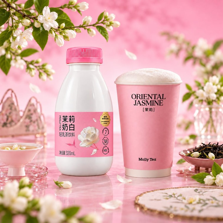 Thé au jasmin 10,82 oz * 6 paquets [Thé au jasmin primé + Lait cru de première qualité + Poudre de fromage danois] [Thé au lait viral] 4
