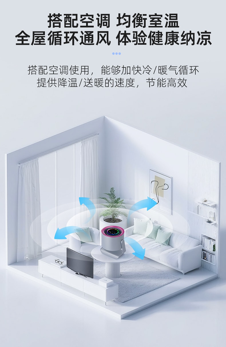【中国直邮】 晶雅家 便携台式循环风扇 壁挂桌面两用 3 档轻音大风力 LED 触屏空气循环扇 少女粉色 1 台装