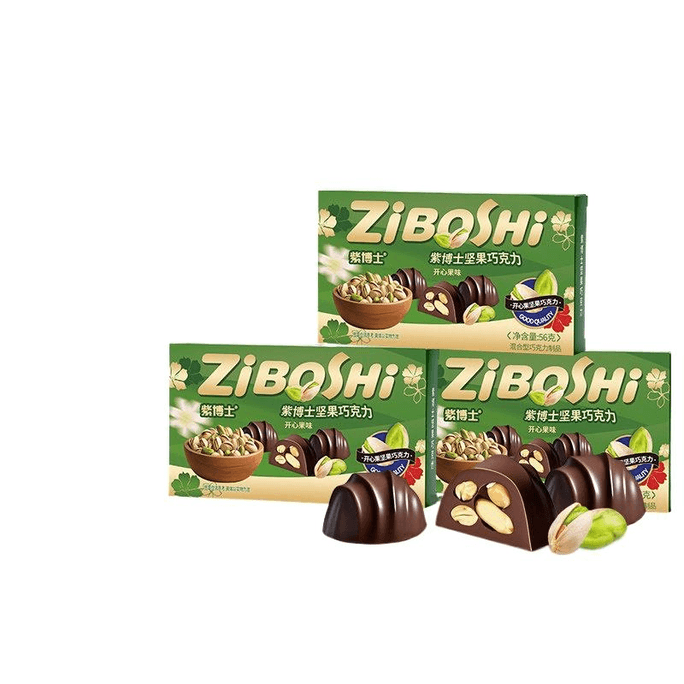 【中国直邮】 紫博士 松露型夹心坚果浓郁可可脂巧克力开心果味56g*3盒