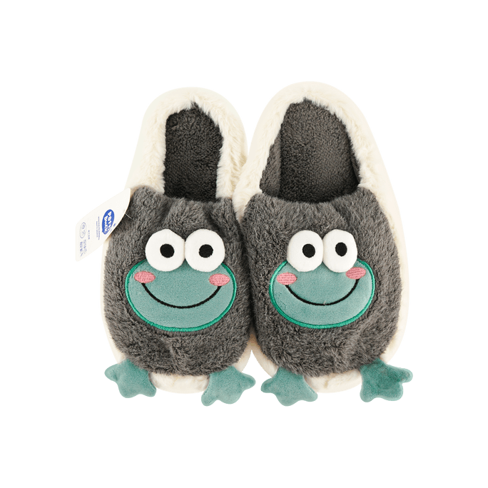 Fuzzy Slippers Furry Slides Gray Frog Size 42-43