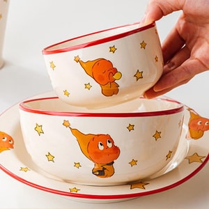 川岛屋 可爱星星人浮雕陶瓷碗 家用米饭碗 4.5"