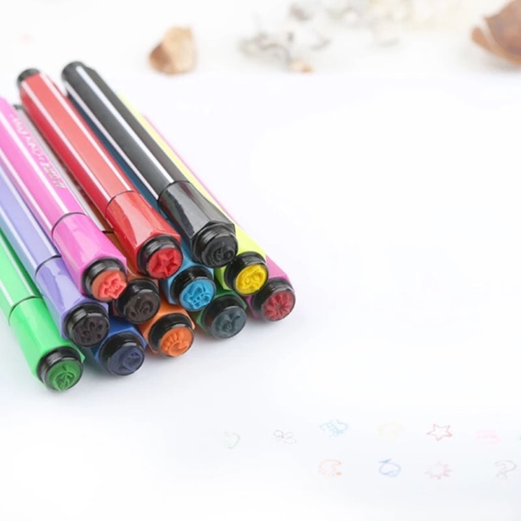 改款淘汰[中國直郵]晨光文具(M&amp;G)泰迪系列 印章六角型可洗水彩筆 12色QCP92170 3