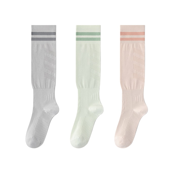 New Sports Yoga Fitness Mesh Anti Slip Long Leg Socks Light Gray+Light Green+Pink 3 Pairs Of F