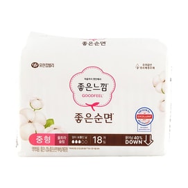 100% 순면 생리대, 중간 사이즈(26cm), 18개입
