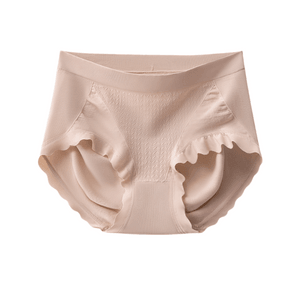 Cotton Seamless Cinched Abdomen Raised Hips Mid Waist Triangle Underwear Khaki One Size 2 Pcs