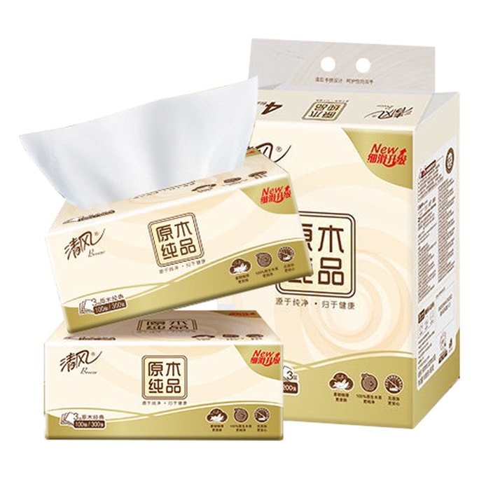中国清风 原木纯品 纸巾 抽纸 餐巾纸卫生纸 100%原生木浆 3层 4包*110抽