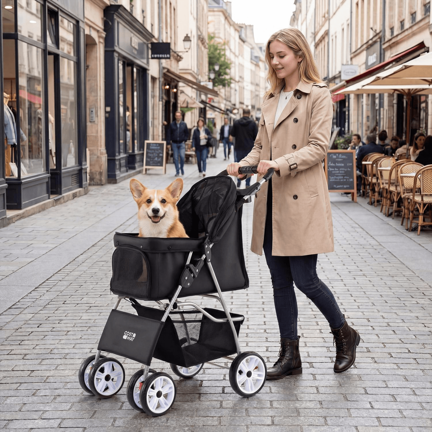 ペットカート ayu-ayu 科市威 33ポンド 4輪ペットカート（小型犬猫用）- ブラック - Yami