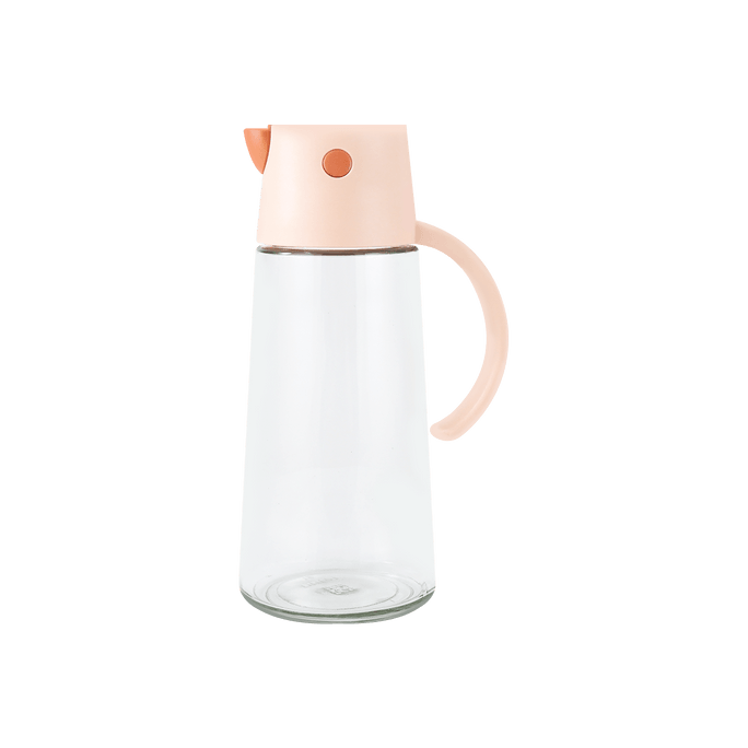 HOKE浩克 自動翻蓋醬油醋調味玻璃瓶油壺 粉紅色 650ML