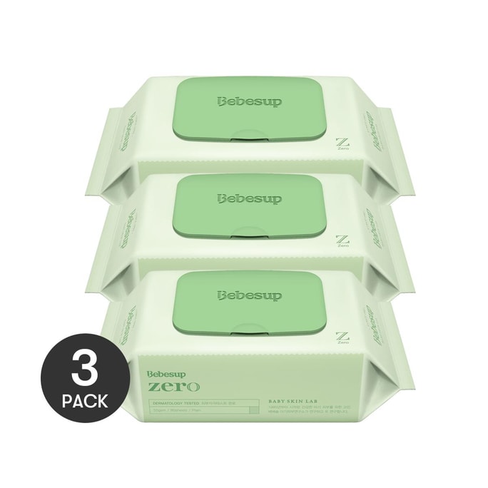 【3pcs Value Pack】Hypoallergenic Baby Wipes Zero 80 sheets*3