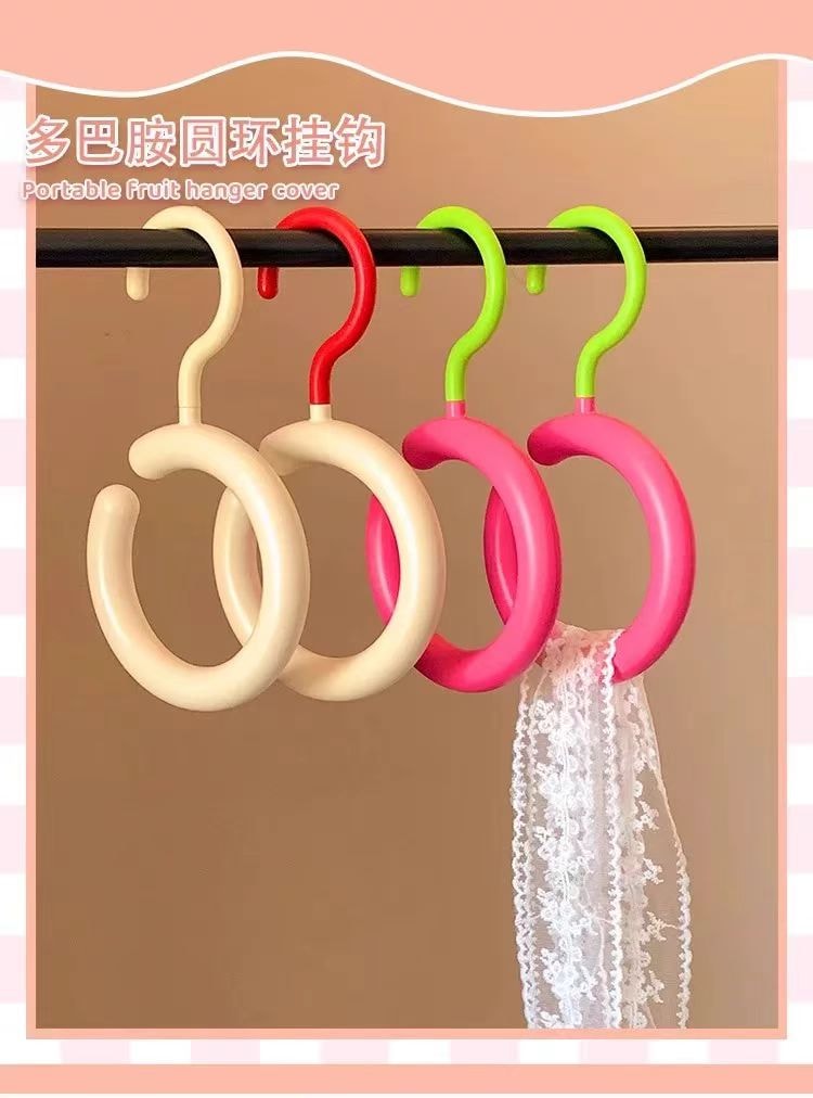 海蓝星 多巴胺色 圆圈挂钩 挂帽子围巾  玫红色 杏色 360度旋转 加粗材质不变形 不滑落不留痕 2件装