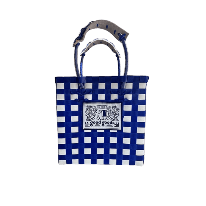 泰國 Goodgoods 小象手工編織手提菜籃-海軍藍x白【ins爆款】1個