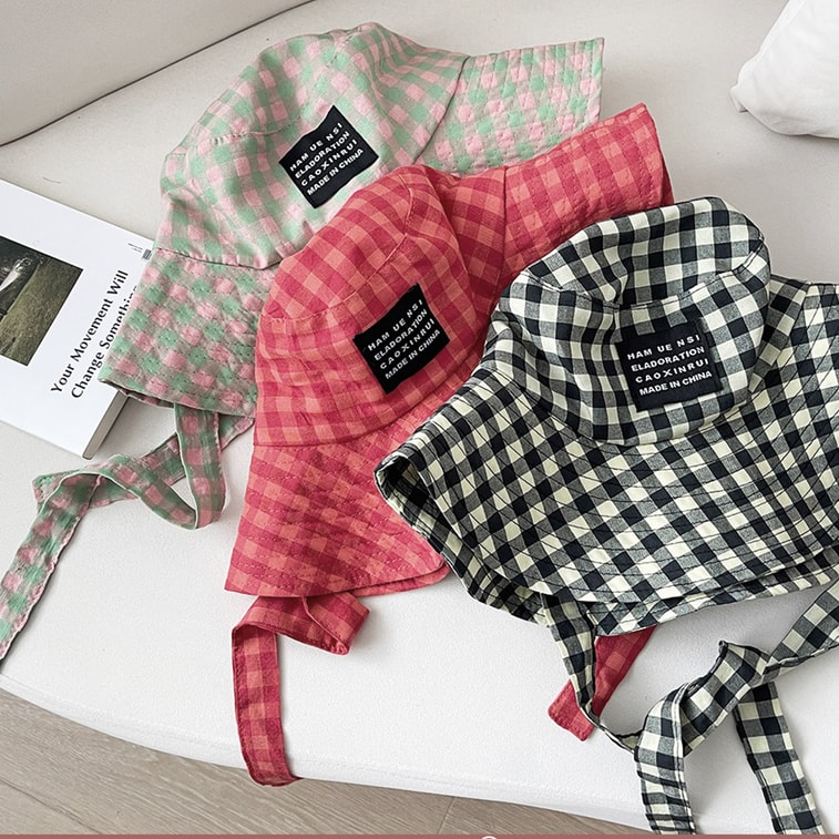 Ins Blogger Same Style Plaid Wide Brim Tie Sunscreen Hat Women Summer Vintage Retro Fisherman Hat Sun Hat Fashion Green And Pink Plaid Size F 1 Piece 3