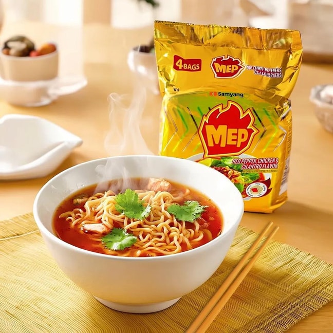 Mep Ramen - New Korean Style Instant Noodles, Red Pepper, Chicken & Cilantro Flavor , 4.23 oz* 4 Packs 【New Trendy】