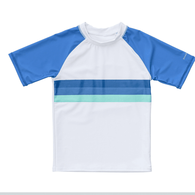 Swimming Shark Stripe Short Sleeve UV Sun Protection Top 4Y