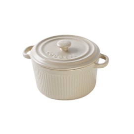 Ceramic Bowl, Steamed Egg Bowl, Oven Bowl With Lid, Air Fryer Bowl, Small Vertical Pattern Double-Ear Round Bowl- Khaki Lid 1 Piece