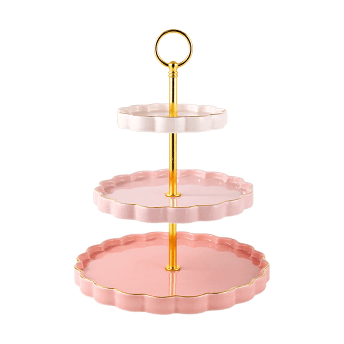 日本FRANCFRANC 貝殼陶瓷三層甜點架 英式午茶 蛋糕架甜點台展示架下午茶點心托盤 粉紅色