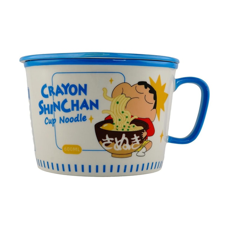 摩登主妇 日式泡面碗泡面杯 大号陶瓷杯子带盖 微波炉烤箱可用 蓝色 约950ml【蜡笔小新联名】 3