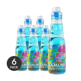 Ramune Carbonated Soft Drink,Marble Soda,Hawaiian Blue Flavor, 6.76 fl oz *6【6 Pack】
