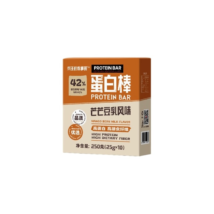 Fitness protein bar, meal replacement snack with satiating energy, reduces 0 sugar, no artificial fat, anti-hunger. Mango and soy milk flavor, 250g per box.